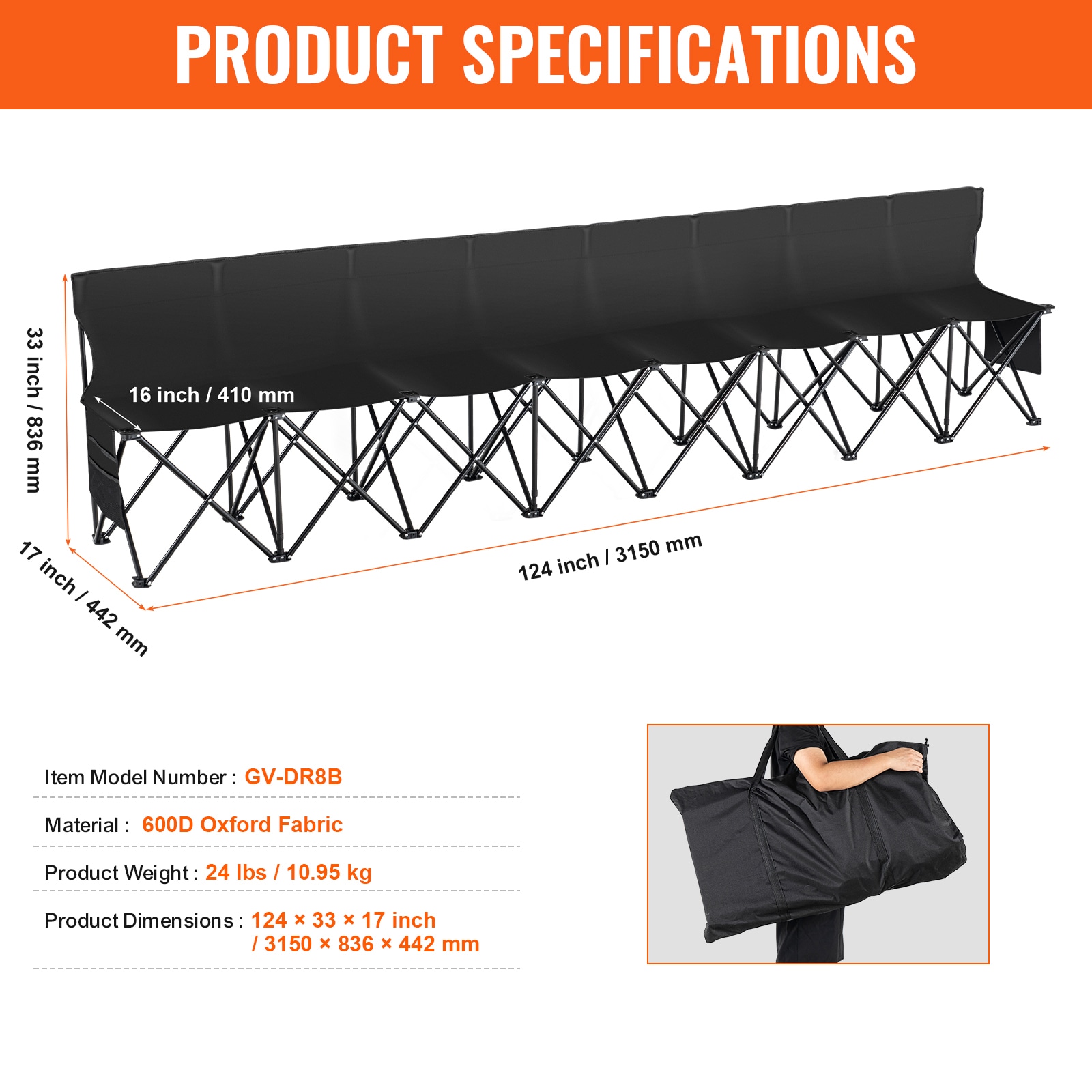 8 Seat Portable Folding Bench For Sports Events And Camping_voghion.com